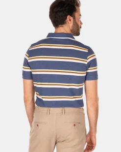 NZA New Zealand Auckland Polo-Shirts|Blauw Geel Gestreepte Polo-Dusk Navy
