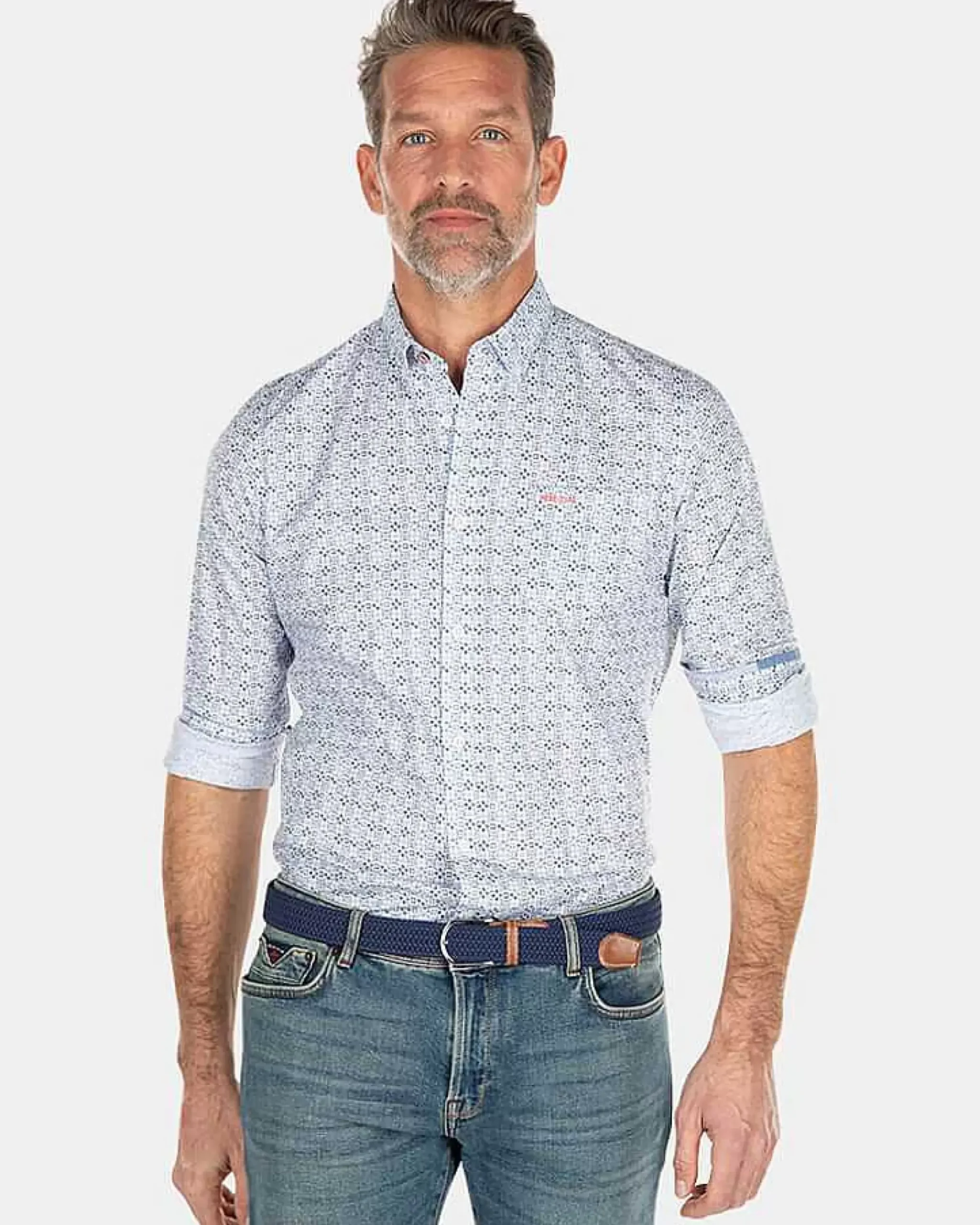 NZA New Zealand Auckland Overhemden|Blauw Overhemd Met Print-Ecru Multicolour
