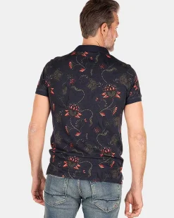 NZA New Zealand Auckland Polo-Shirts|Donkerblauwe Polo Met Bloemenprint-Traditional Navy