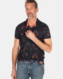 NZA New Zealand Auckland Polo-Shirts|Donkerblauwe Polo Met Bloemenprint-Traditional Navy