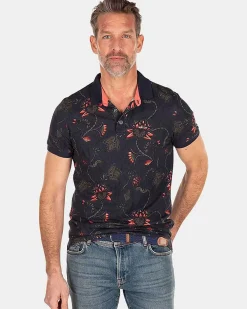 NZA New Zealand Auckland Polo-Shirts|Donkerblauwe Polo Met Bloemenprint-Traditional Navy