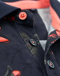 NZA New Zealand Auckland Polo-Shirts|Donkerblauwe Polo Met Bloemenprint-Traditional Navy