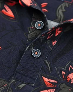 NZA New Zealand Auckland Polo-Shirts|Donkerblauwe Polo Met Bloemenprint-Traditional Navy