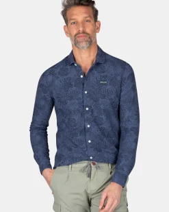 NZA New Zealand Auckland Overhemden|Donkerblauw Overhemd Met Bloemen-Dusk Navy