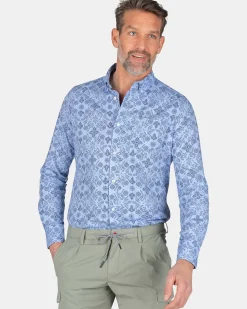NZA New Zealand Auckland Overhemden|Donkerblauw Overhemd Met Print-Dusk Navy