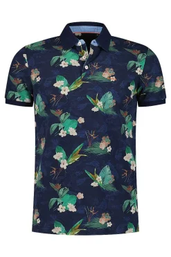 NZA New Zealand Auckland Polo-Shirts|Donkerblauw Polo Met Bloemen-Traditional Navy