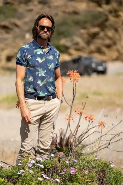 NZA New Zealand Auckland Polo-Shirts|Donkerblauw Polo Met Bloemen-Traditional Navy