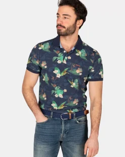NZA New Zealand Auckland Polo-Shirts|Donkerblauw Polo Met Bloemen-Traditional Navy