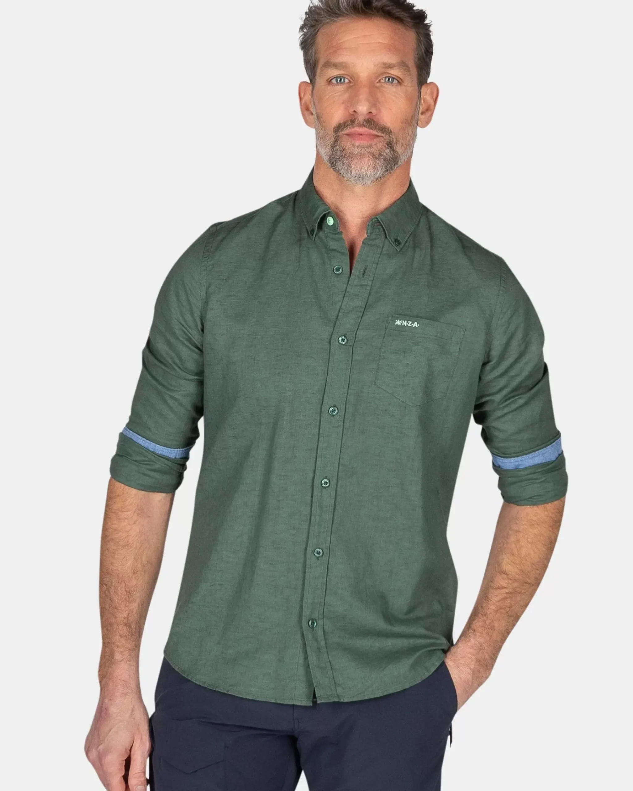 NZA New Zealand Auckland Overhemden|Effen Linnen Overhemd-Chalk Green