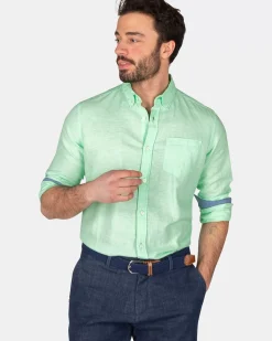 NZA New Zealand Auckland Overhemden|Effen Linnen Overhemd In Veel Kleuren-Teal Green