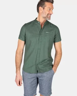 NZA New Zealand Auckland Overhemden|Effen Overhemd Korte Mouw-Chalk Green