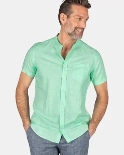 NZA New Zealand Auckland Overhemden|Effen Overhemd Korte Mouw-Teal Green