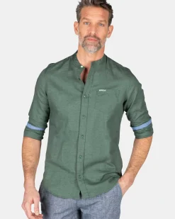 NZA New Zealand Auckland Overhemden|Effen Overhemd Zonder Kraag-Chalk Green