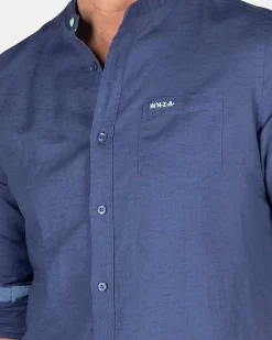 NZA New Zealand Auckland Overhemden|Effen Overhemd Zonder Kraag-Dusk Navy