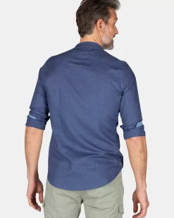 NZA New Zealand Auckland Overhemden|Effen Overhemd Zonder Kraag-Dusk Navy