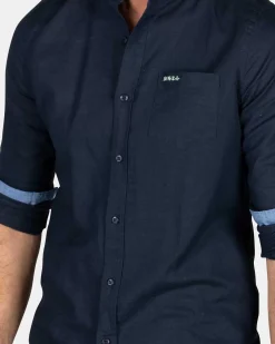 NZA New Zealand Auckland Overhemden|Effen Overhemd Zonder Kraag-Traditional Navy