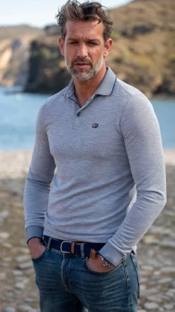 NZA New Zealand Auckland Polo-Shirts|Effen Poloshirt Met Lange Mouw-Dusk Navy