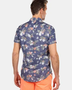 NZA New Zealand Auckland Overhemden|Gebloemd Overhemd Met Korte Mouw-Dusk Navy