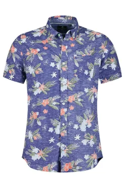 NZA New Zealand Auckland Overhemden|Gebloemd Overhemd Met Korte Mouw-Dusk Navy