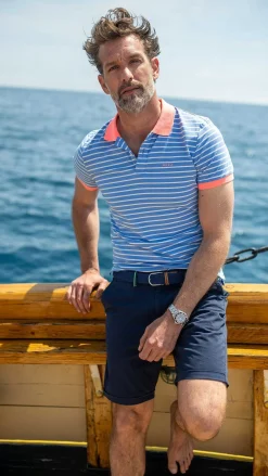 NZA New Zealand Auckland Polo-Shirts|Gestreepte Polo Met Stretch-Bed Blue