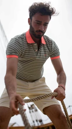 NZA New Zealand Auckland Polo-Shirts|Gestreepte Polo Met Stretch-Mellow Army