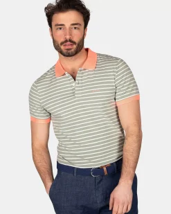 NZA New Zealand Auckland Polo-Shirts|Gestreepte Polo Met Stretch-Mellow Army