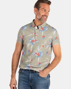 NZA New Zealand Auckland Polo-Shirts|Groene Polo Met Bloemenprint-Misty Army