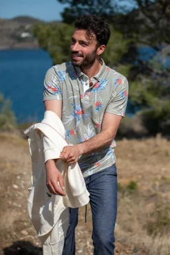 NZA New Zealand Auckland Polo-Shirts|Groene Polo Met Bloemenprint-Misty Army