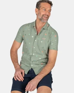 NZA New Zealand Auckland Overhemden|Groen Overhemd Met Bloemen-Mellow Army