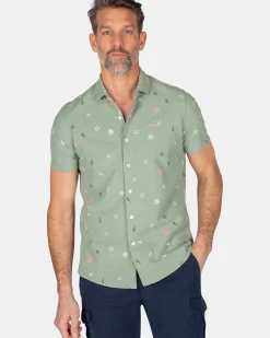 NZA New Zealand Auckland Overhemden|Groen Overhemd Met Bloemen-Mellow Army