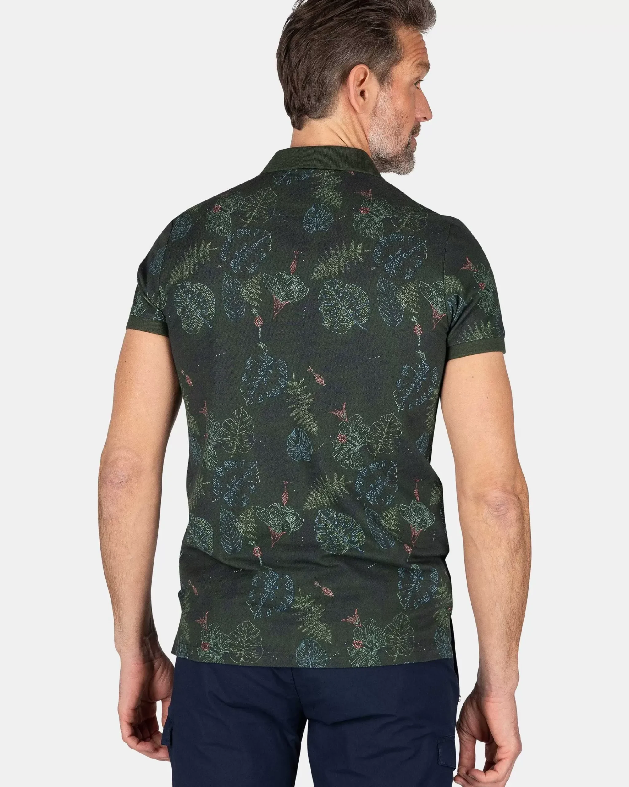 NZA New Zealand Auckland Polo-Shirts|Katoenen Polo Met Bladprint-Chalk Green