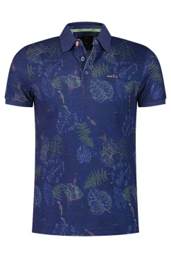 NZA New Zealand Auckland Polo-Shirts|Katoenen Polo Met Bladprint-Dusk Navy