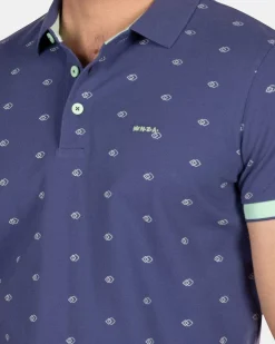 NZA New Zealand Auckland Polo-Shirts|Katoenen Polo Met Kleine Print-Dusk Navy