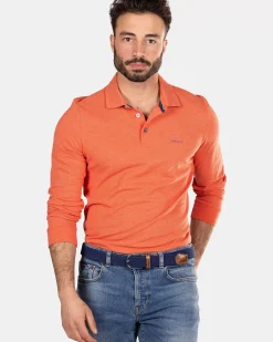 NZA New Zealand Auckland Polo-Shirts|Katoenen Polo Met Lange Mouwen-Golden Orange