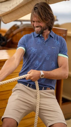 NZA New Zealand Auckland Polo-Shirts|Navy Polo Met Bloemen-Dusk Navy