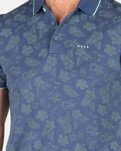 NZA New Zealand Auckland Polo-Shirts|Polo Met Bladprint-Dusk Navy