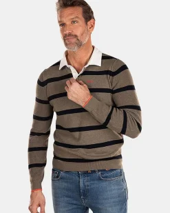 NZA New Zealand Auckland Polo-Shirts|Rugby Shirt Met Grote Strepen-Misty Army