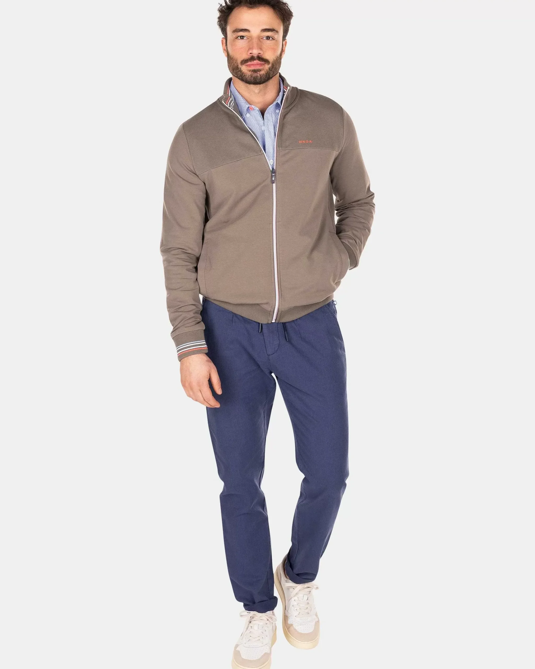 NZA New Zealand Auckland Sweats|Vest Met Gekleurde Bies-Misty Army