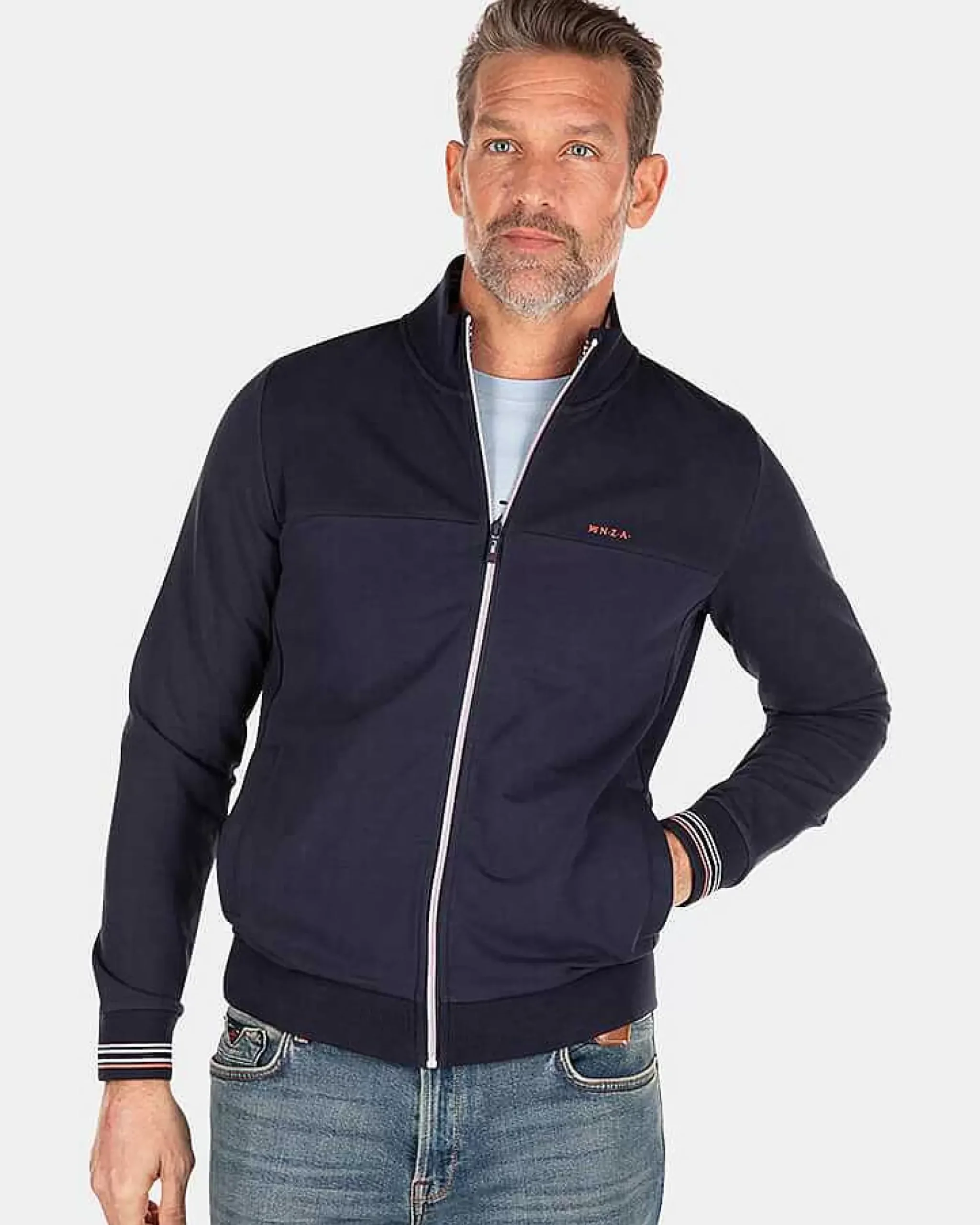 NZA New Zealand Auckland Sweats|Vest Met Gekleurde Bies-Traditional Navy