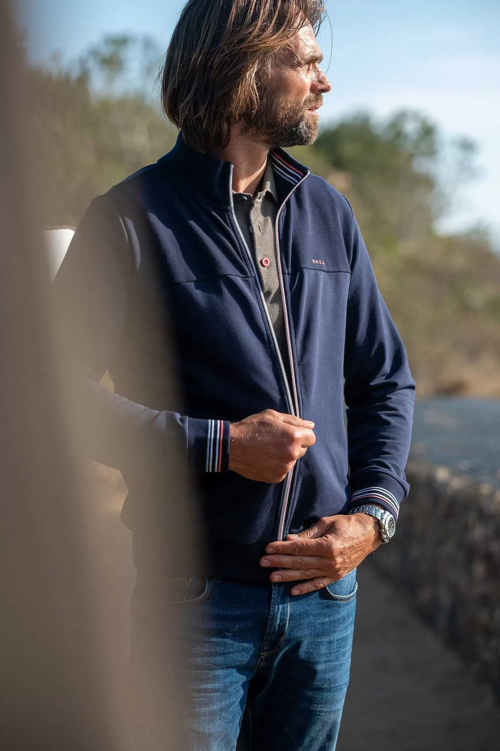 NZA New Zealand Auckland Sweats|Vest Met Gekleurde Bies-Traditional Navy